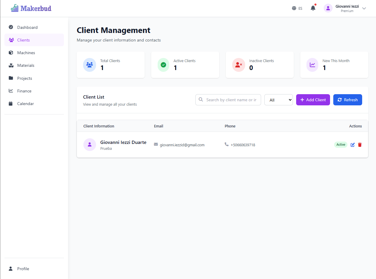 Client management in MakerBud