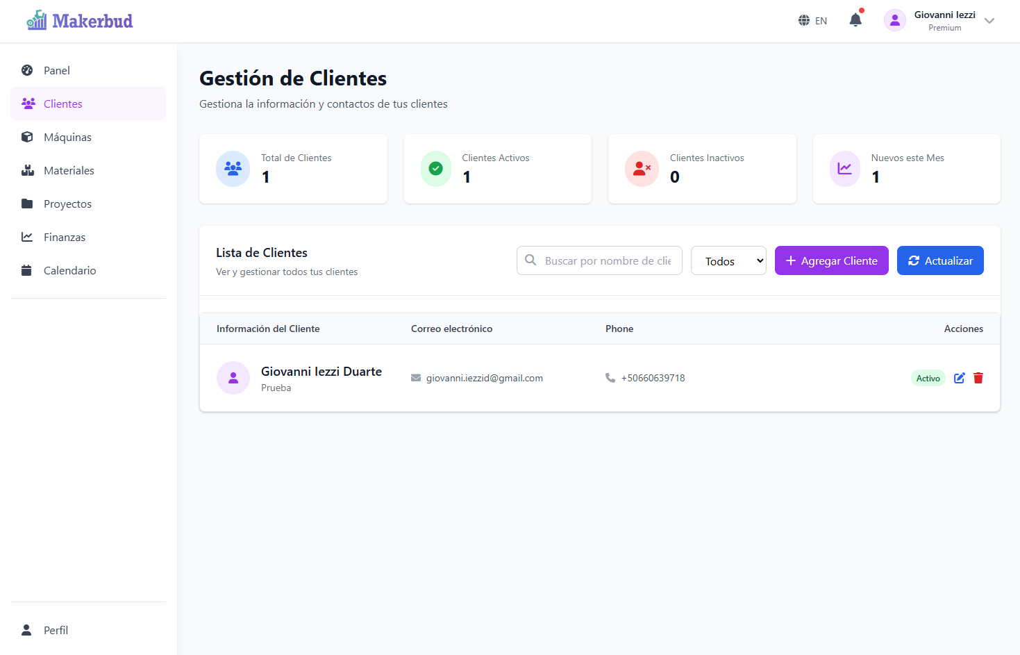 Gestión de clientes en MakerBud